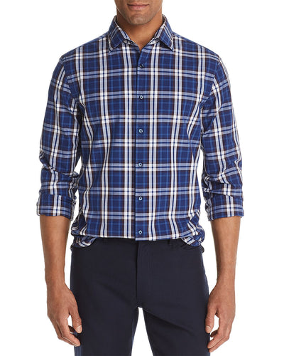 The Men's Store Tri-color Plaid Classic Fit Shirt Navy