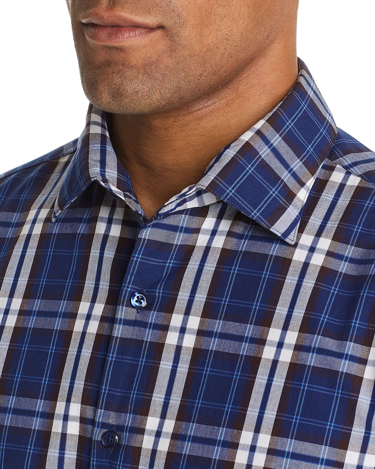 The Men's Store Tri-color Plaid Classic Fit Shirt Navy