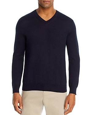 The Men's Store V-Neck Cotton-Cashmere Sweater Navy