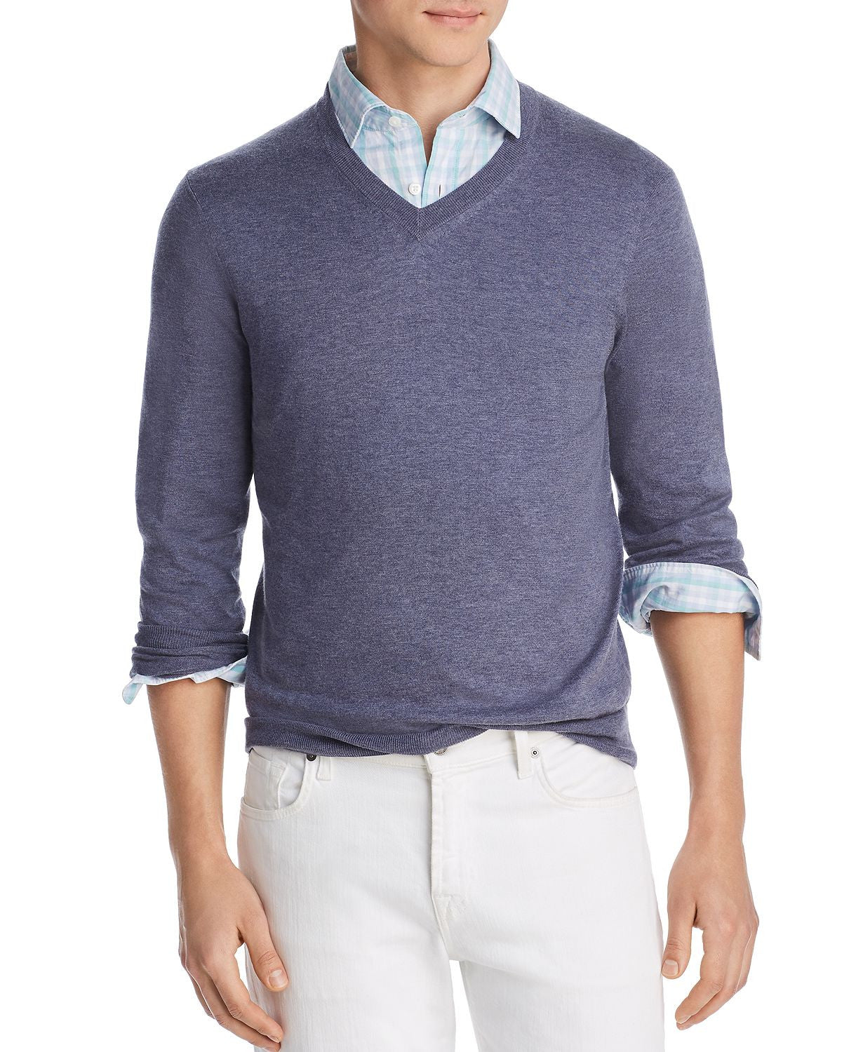 The Men's Store  V-neck Cotton-cashmere Sweater Washed Blue