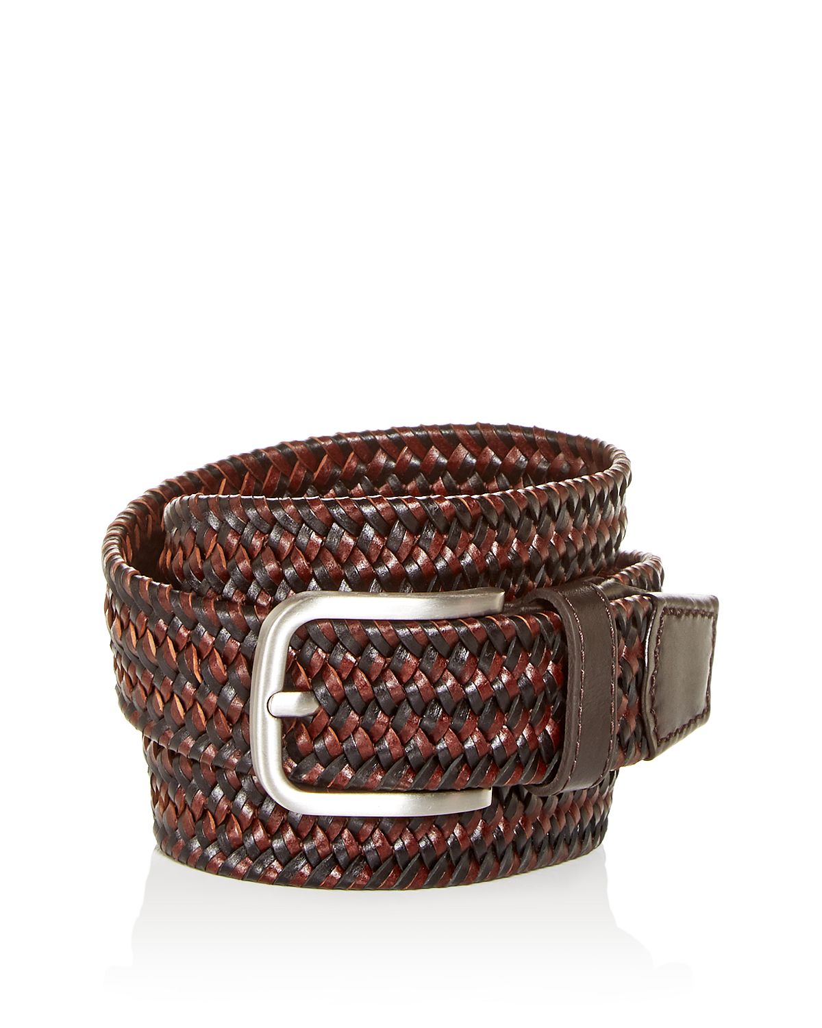 The Men's Store Woven Stretch Leather Belt Dark Brown