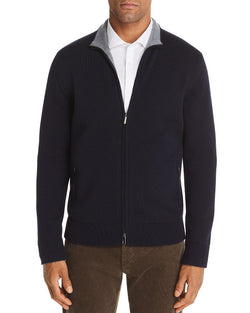 The Men's Store Zip-front Merino Wool Cardigan Navy thumbnail 1