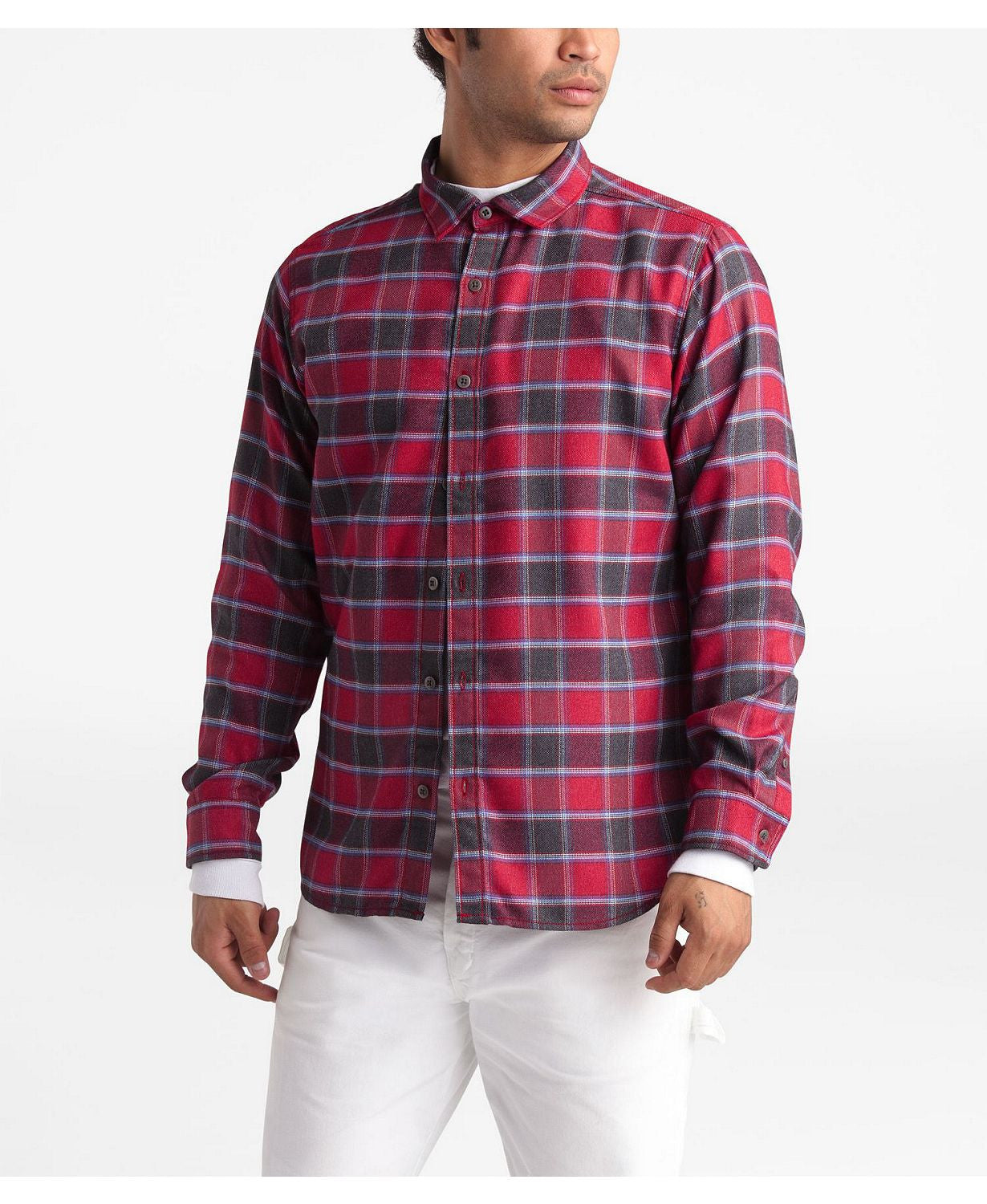 The North Face Thermocore Ls Shirt Cardinal Red Toast Plaid Wine