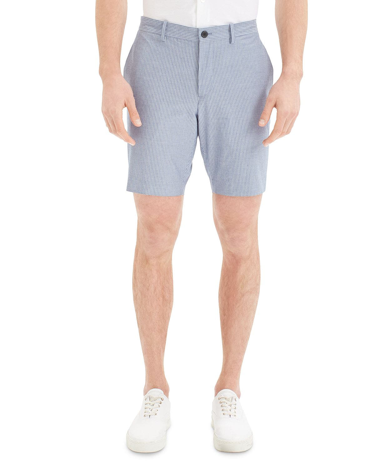Theory Zaine Oxford Striped Slim Fit Shorts Hydro Stripe
