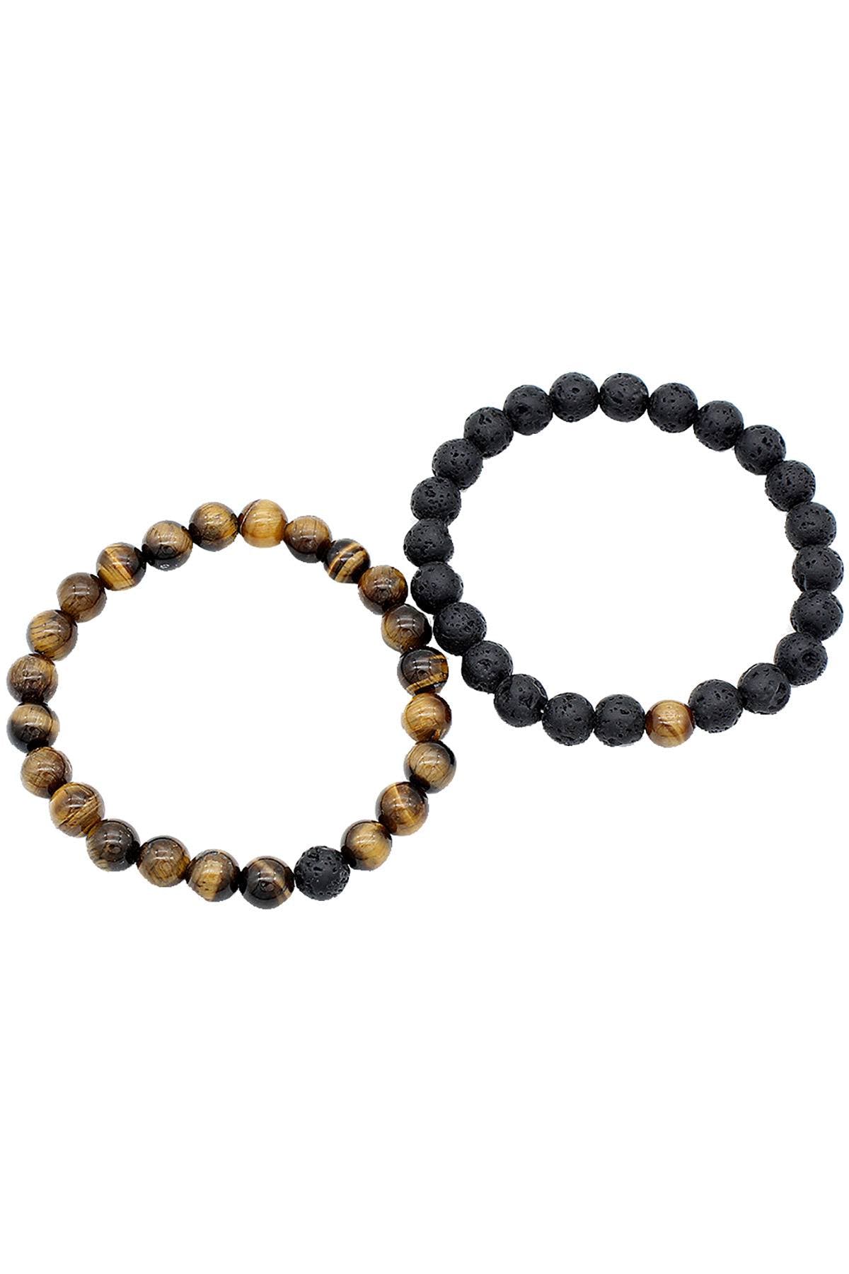 Tigers Eye & Lava Stone Healing Bracelet 2-Pack