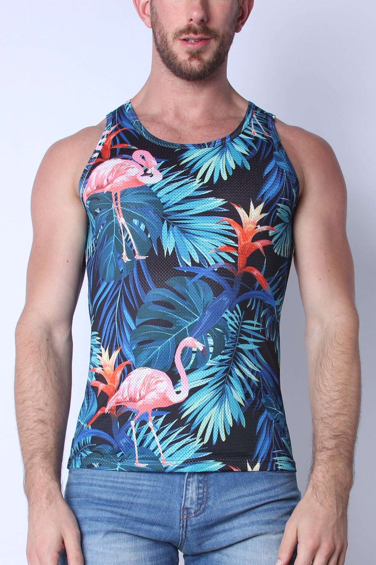 Timoteo Black Flamingo Riviera Mesh Tank Top