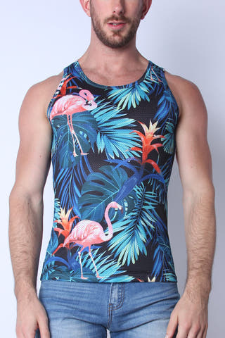 Timoteo Black Flamingo Riviera Mesh Tank Top