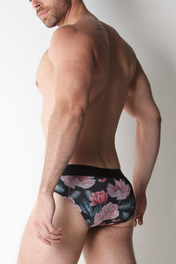 Timoteo Black Floral Calypso Mesh Swim Brief thumbnail 2