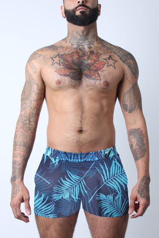 Timoteo Green Palm Print Riviera Mesh Short