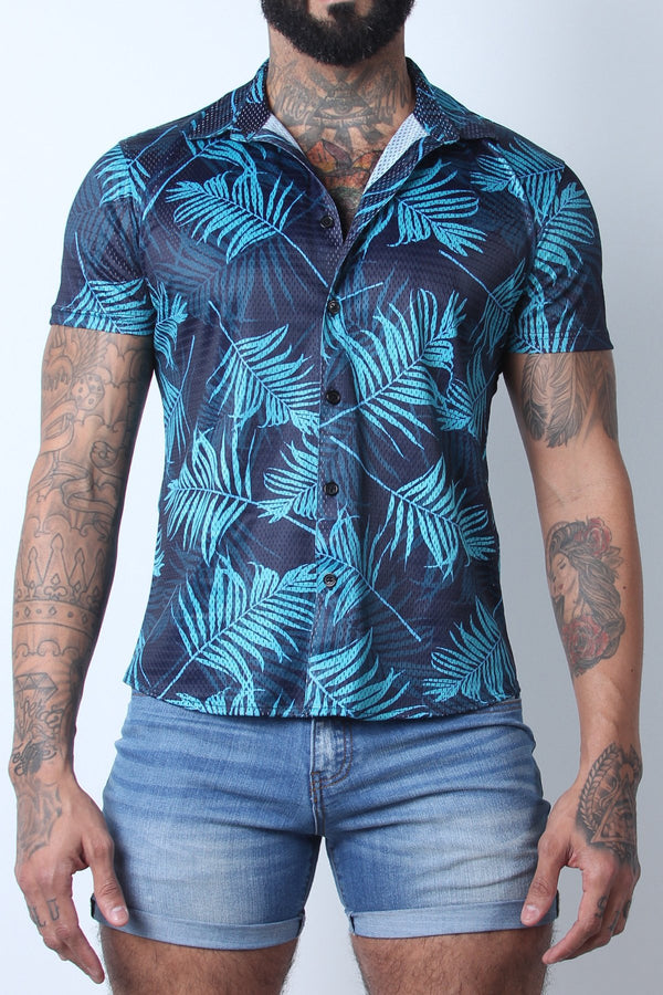 Timoteo Green Print Riviera Mesh Shirt