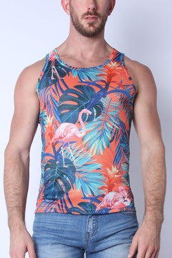 Timoteo Orange Flamingo Riviera Mesh Tank Top thumbnail 1