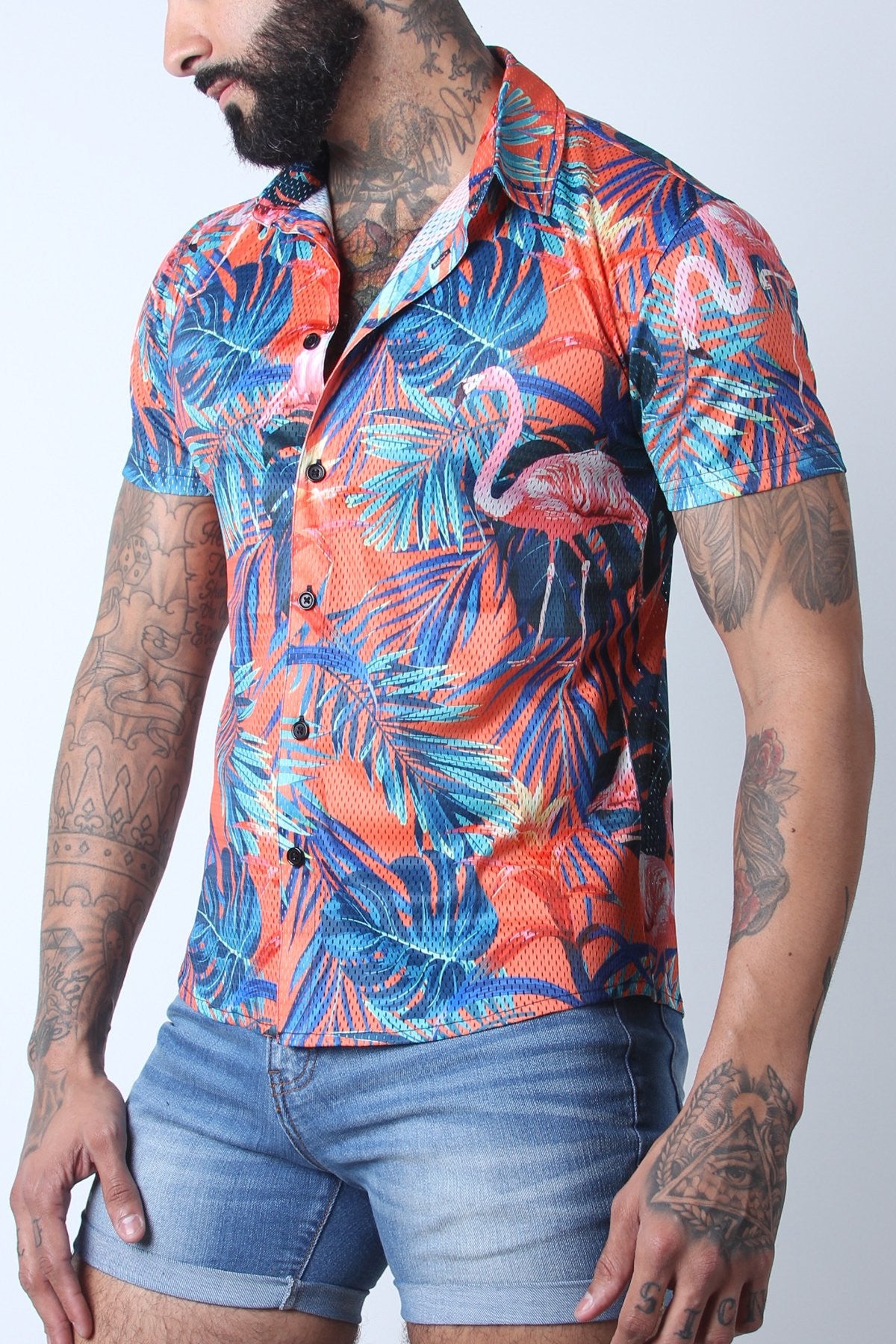 Timoteo Orange Riviera Mesh Shirt