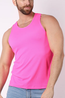 Timoteo Solid Pink Pool Party Mesh Tank Top thumbnail 1