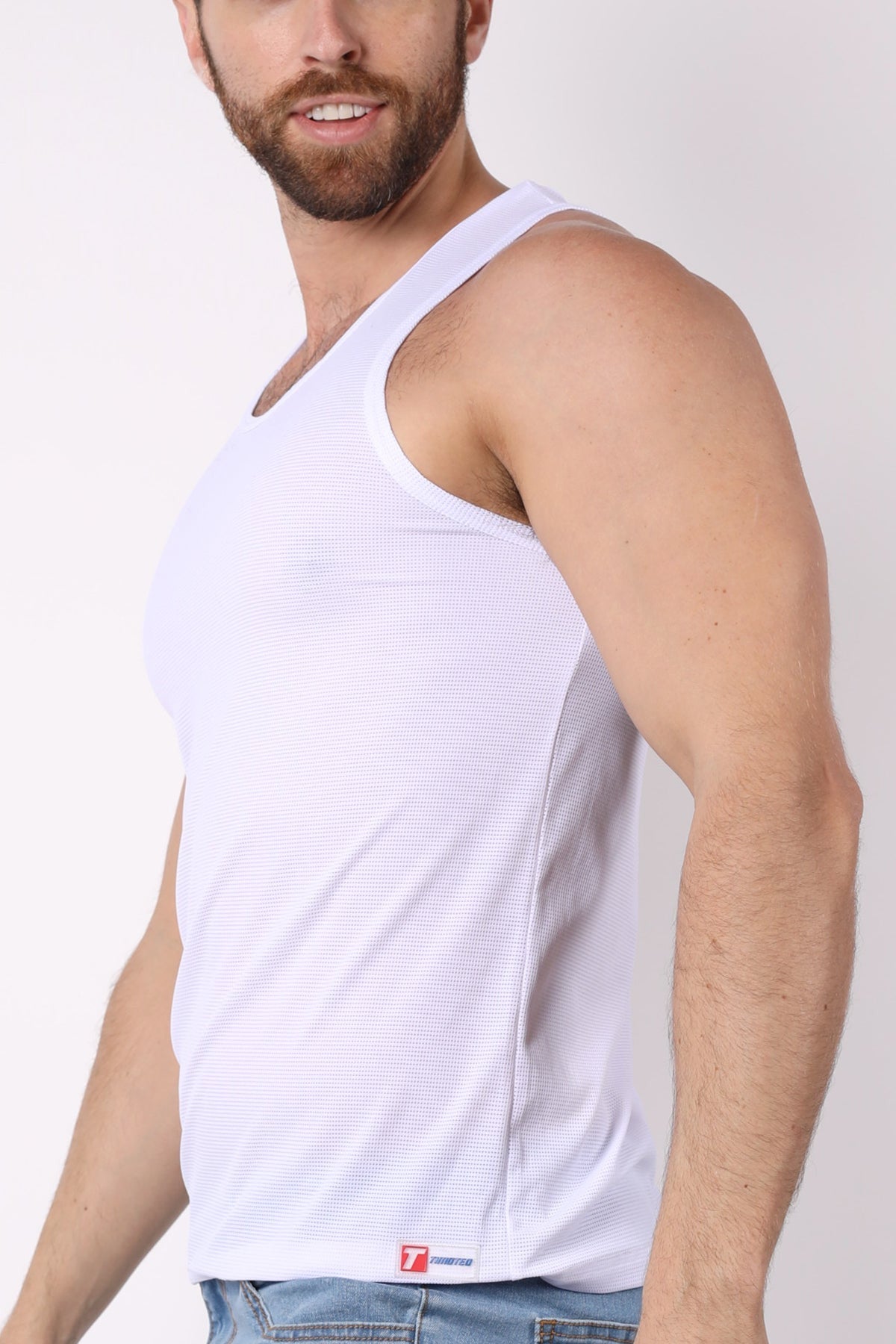 Timoteo Solid White Pool Party Mesh Tank Top