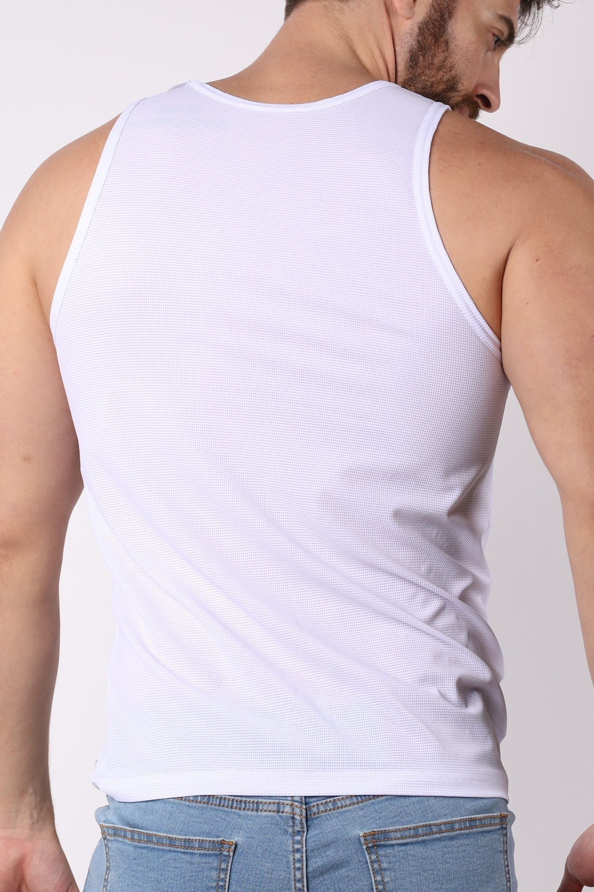 Timoteo Solid White Pool Party Mesh Tank Top