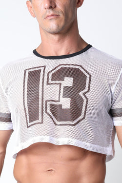 Timoteo White Halfback Mesh Crop Top thumbnail 2