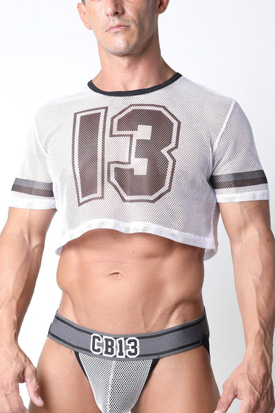 Timoteo White Halfback Mesh Crop Top