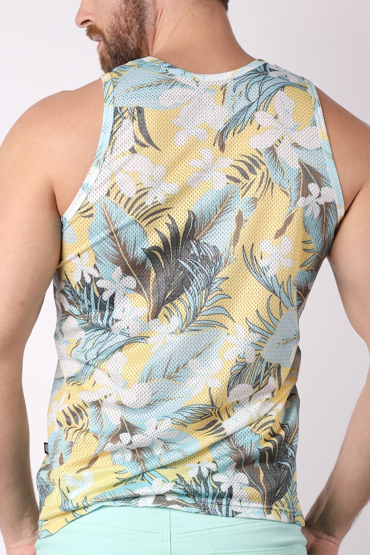 Timoteo Yellow Coral Sand Mesh Tank Top