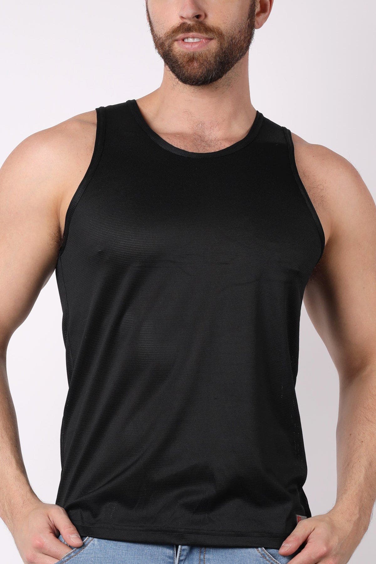 Timoteo solid Black Pool Party Mesh Tank Top
