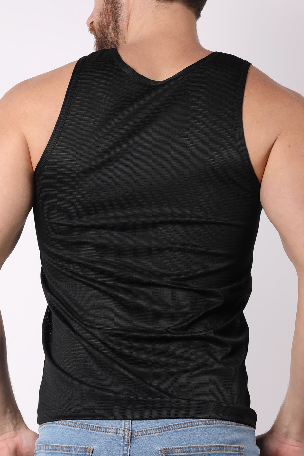Timoteo solid Black Pool Party Mesh Tank Top