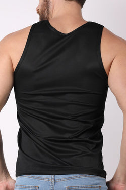 Timoteo solid Black Pool Party Mesh Tank Top thumbnail 3