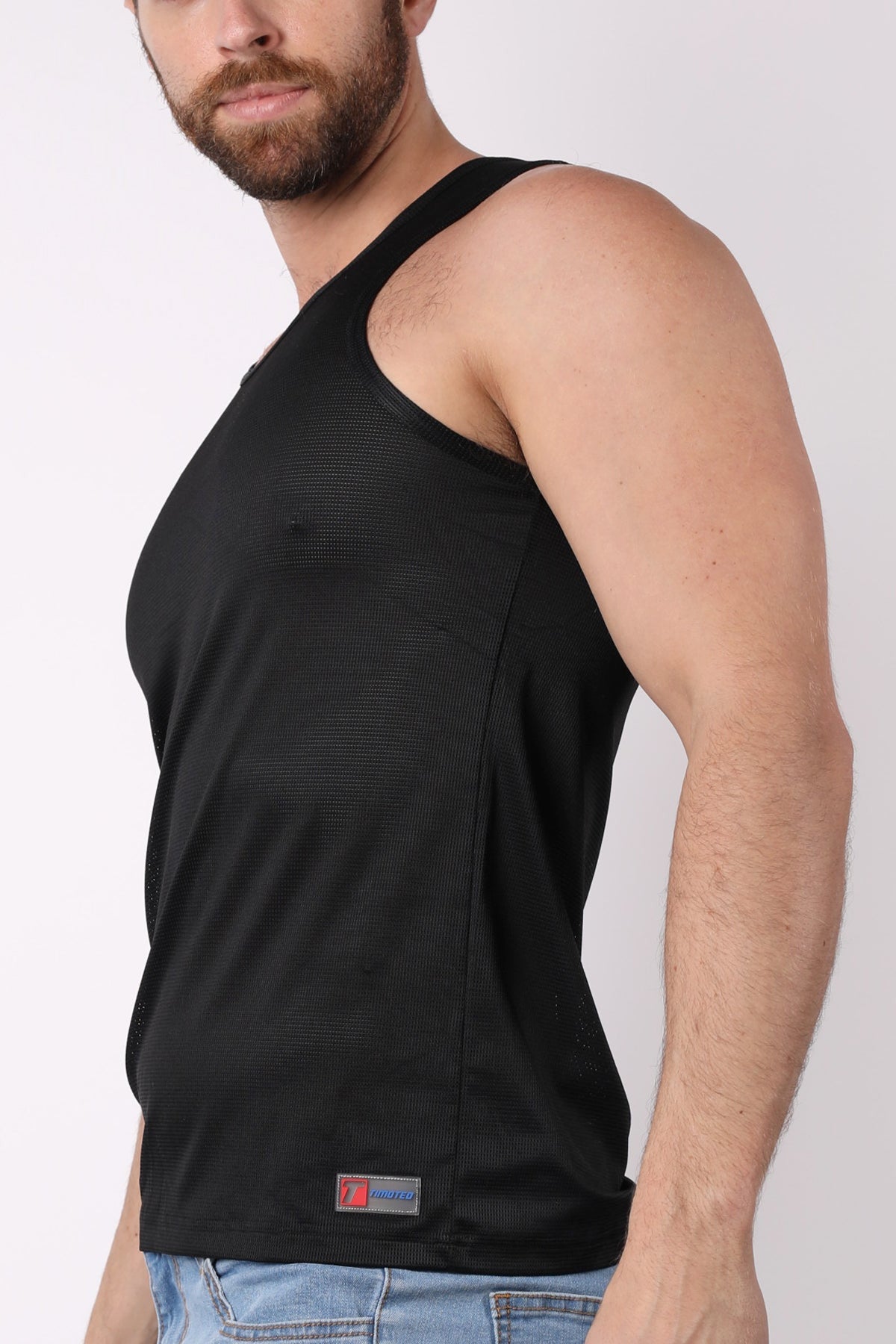 Timoteo solid Black Pool Party Mesh Tank Top