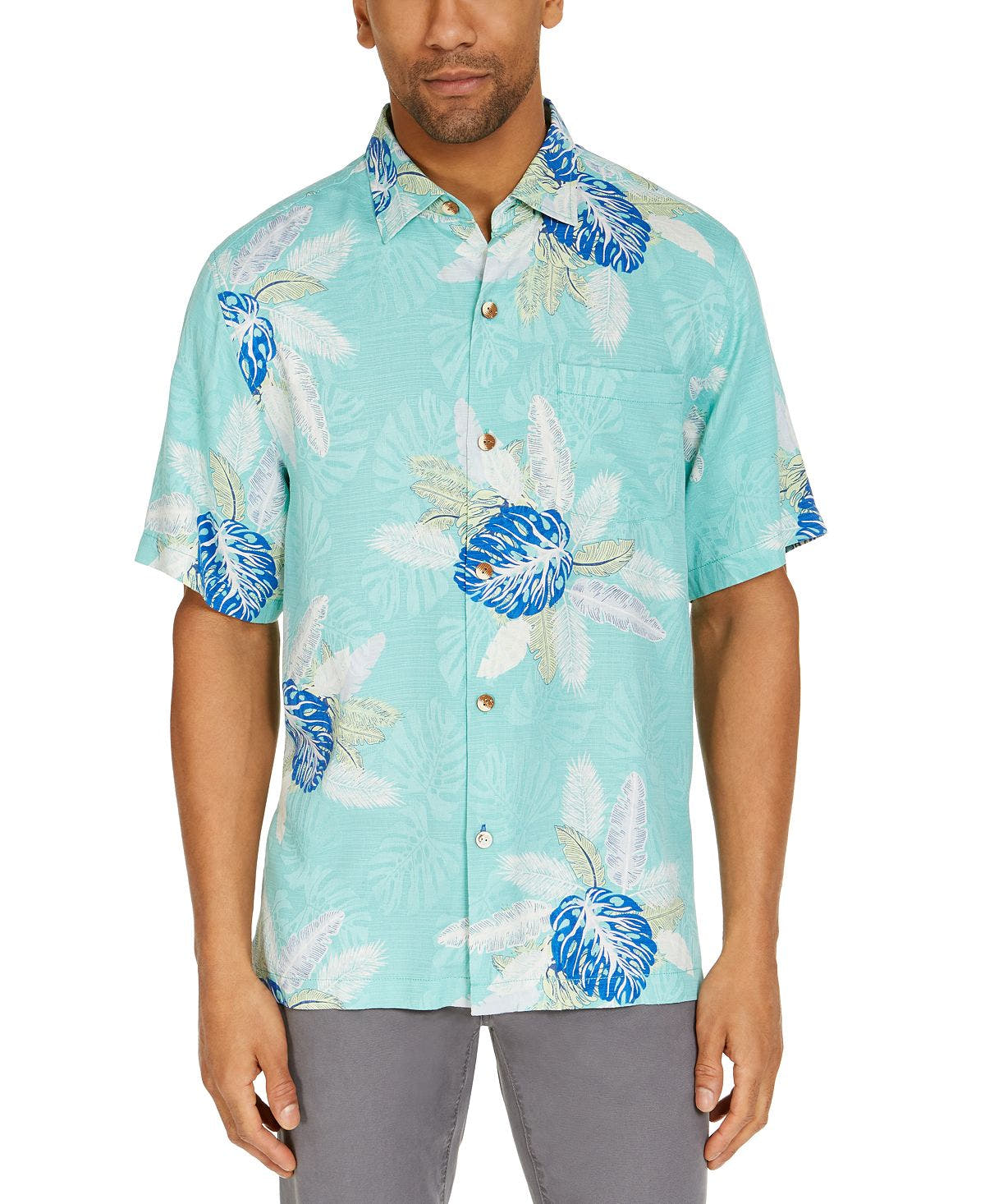 Tommy Bahama Coastal Gardens Classic-fit Tropical Print Silk Camp Shirt Kohala Teal