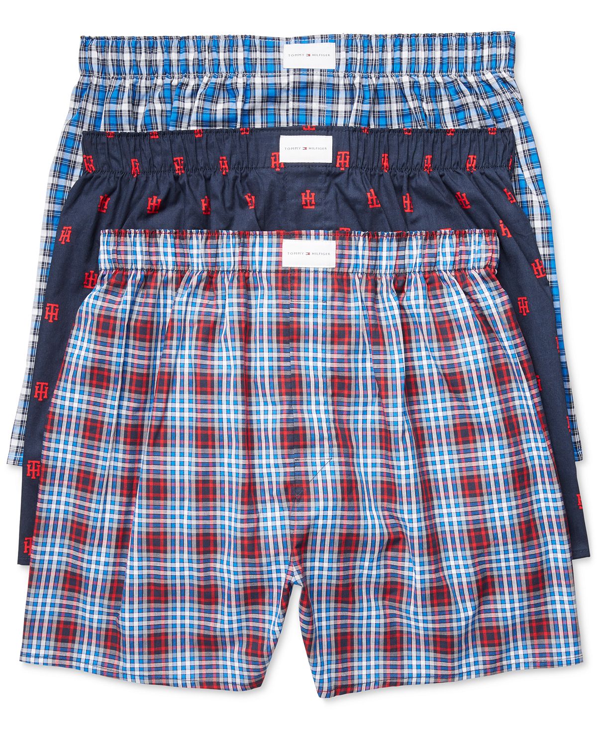 Tommy Hilfiger 3 Pack Woven Cotton Boxers Blue/Red Assorted