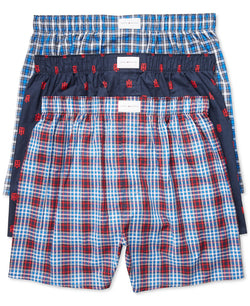 Tommy Hilfiger 3 Pack Woven Cotton Boxers Blue/Red Assorted thumbnail 1
