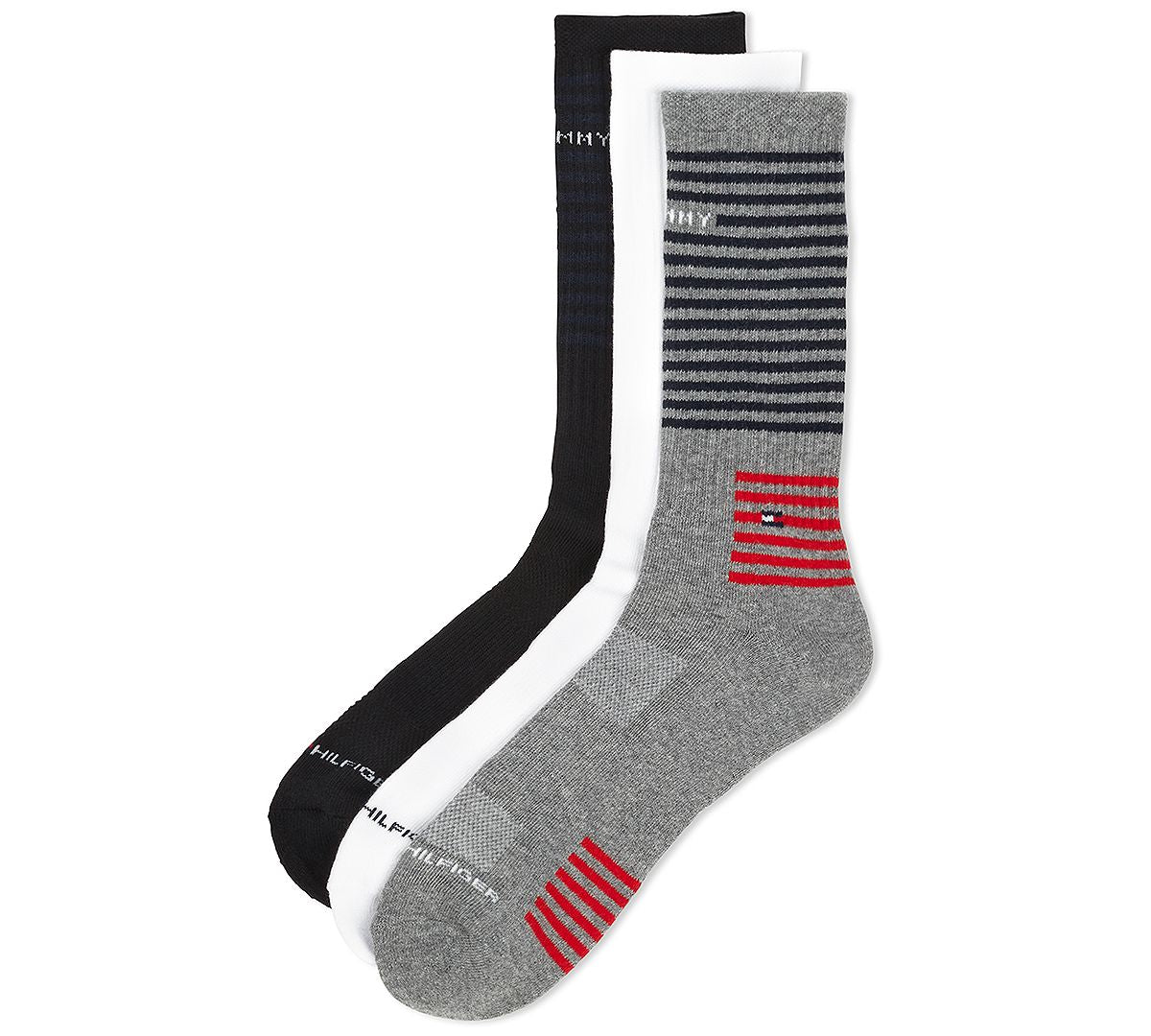 Tommy Hilfiger 3-pk. Striped Athletic Crew Socks Grey Assorted