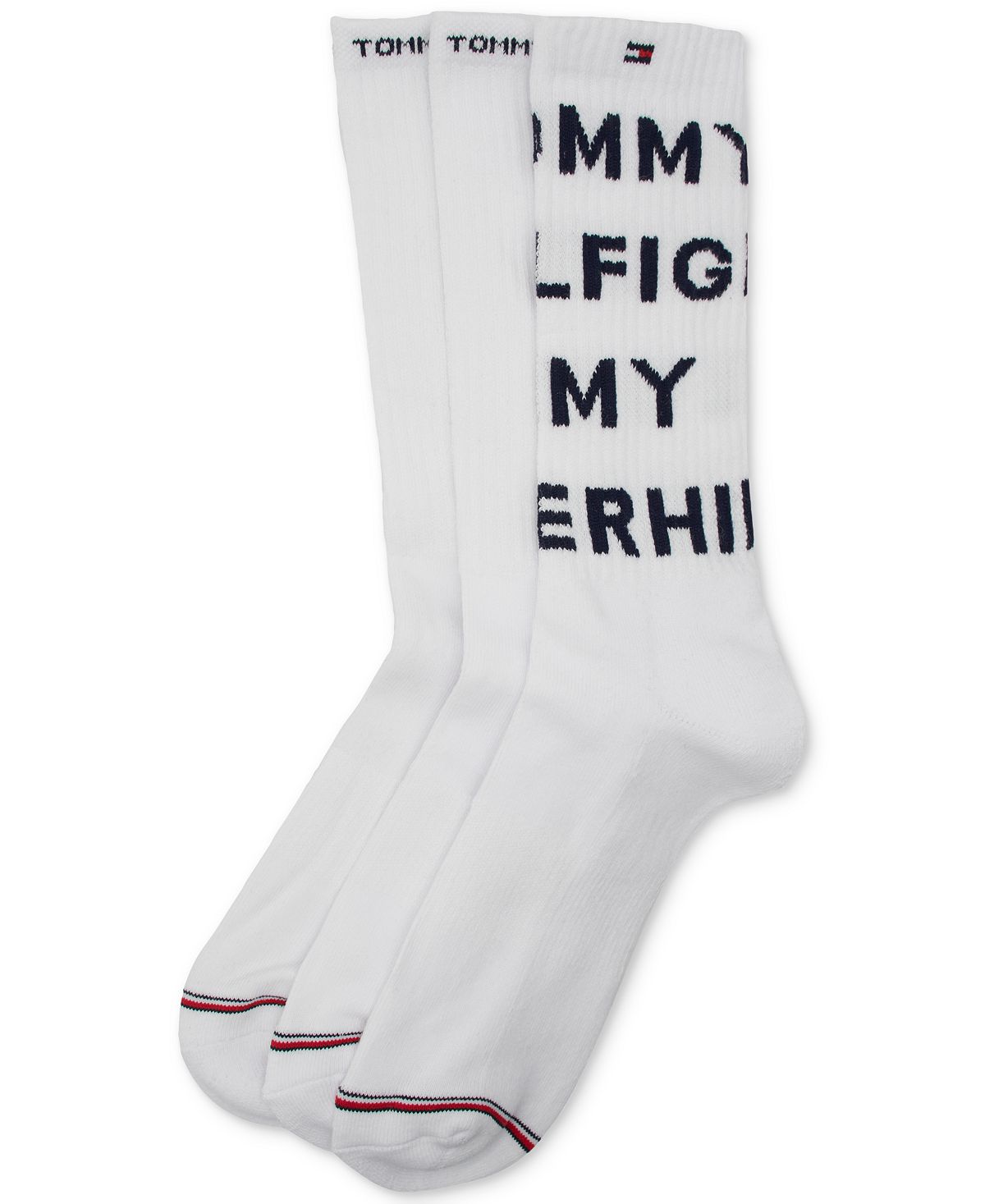 Tommy Hilfiger 3pk. Logo Crew Socks White Assorted