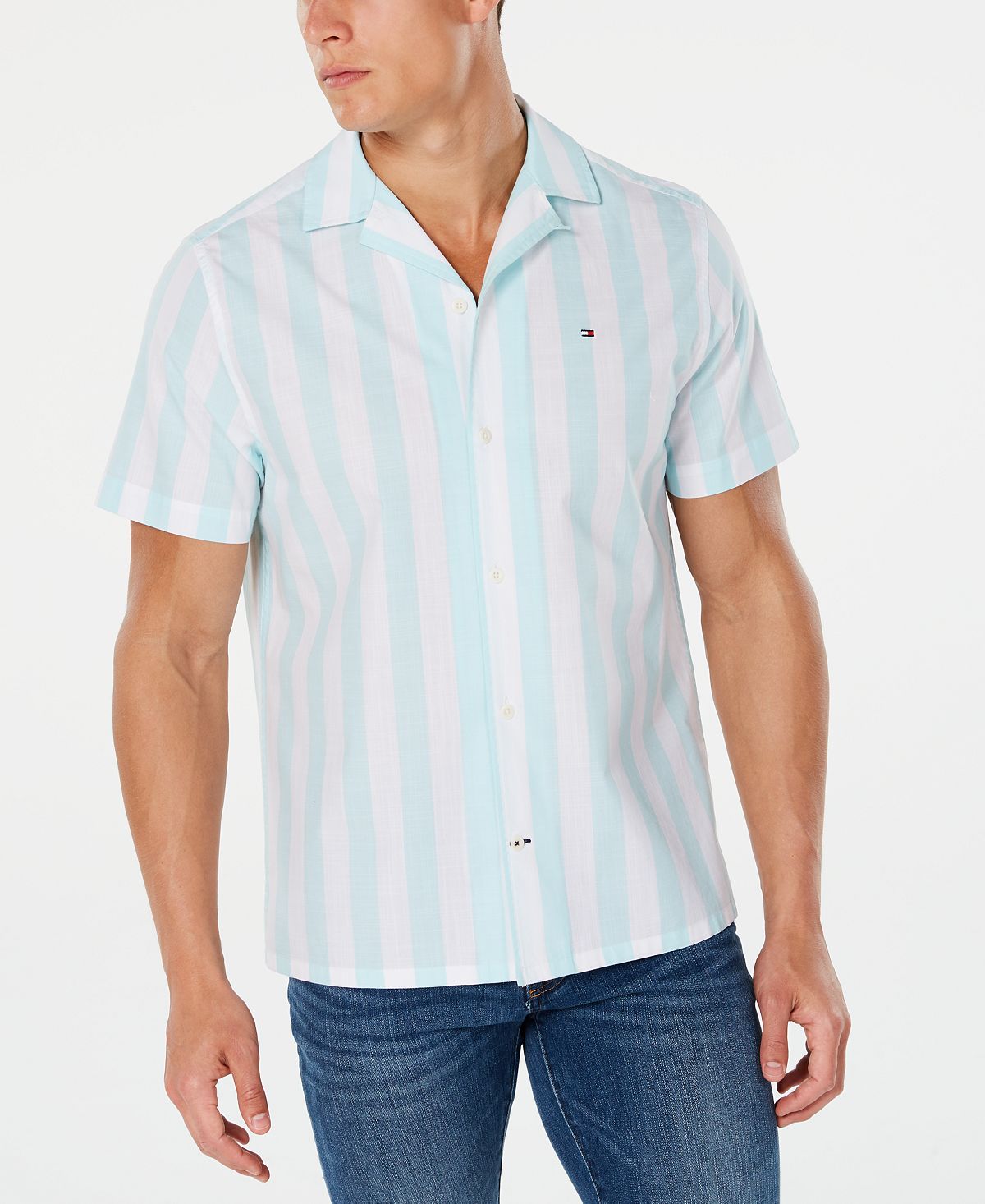 Tommy Hilfiger Abner Stripe Camp Collar Shirt Limpet Shell – CheapUndies