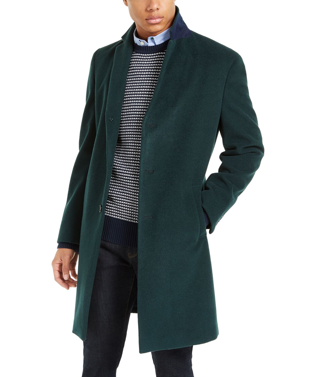 Tommy Hilfiger Addison Wool-blend Trim Fit Overcoat Forest Green