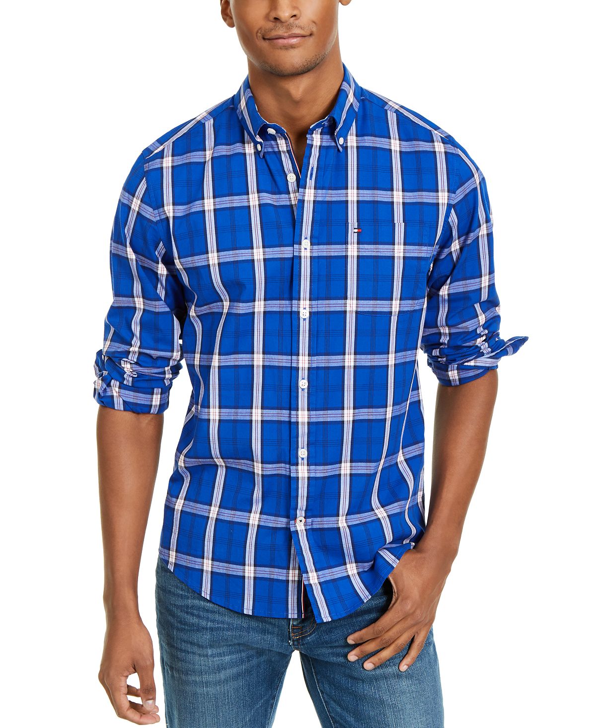 Tommy Hilfiger Ballard Stretch Plaid Shirt Surf The Web Blue