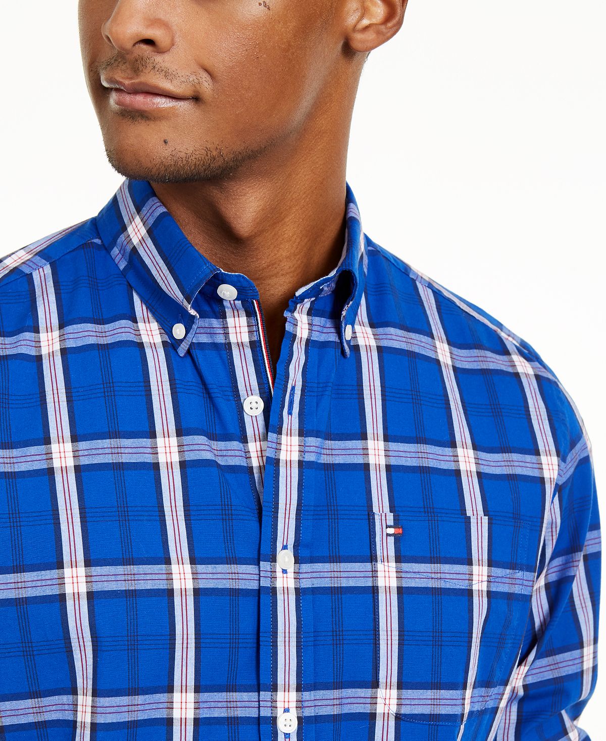 Tommy Hilfiger Ballard Stretch Plaid Shirt Surf The Web Blue
