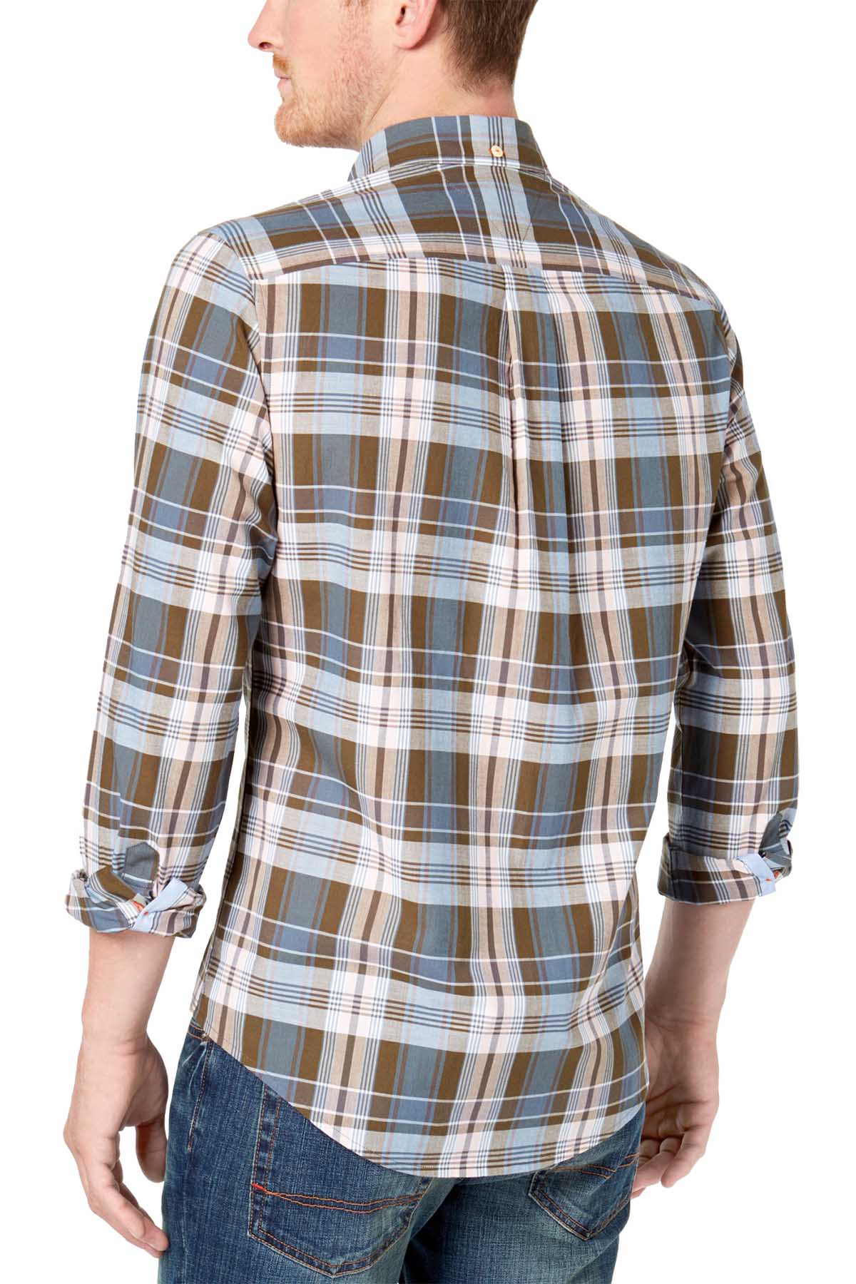 Tommy Hilfiger Blue/Brown Plaid Custom-Fit Shirt