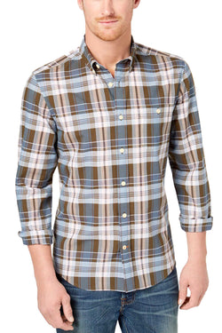 Tommy Hilfiger Blue/Brown Plaid Custom-Fit Shirt thumbnail 1