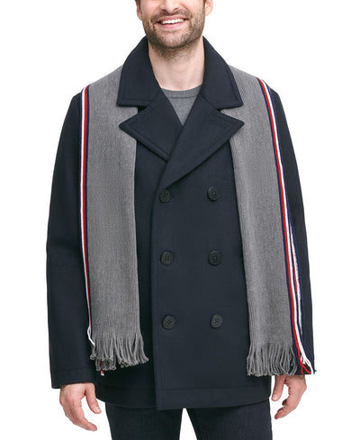 Tommy Hilfiger Classic Double-breasted Peacoat With Detachable Scarf Navy