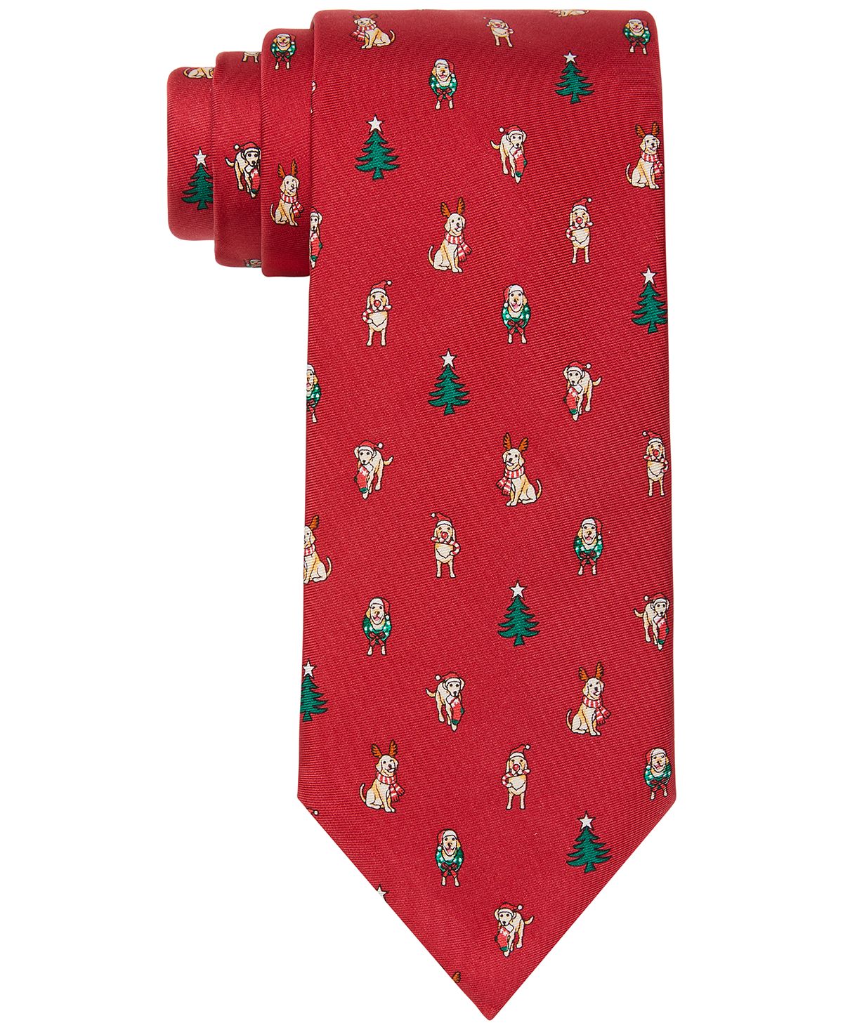 Tommy Hilfiger Classic Holiday Dog & Tree Tie Red