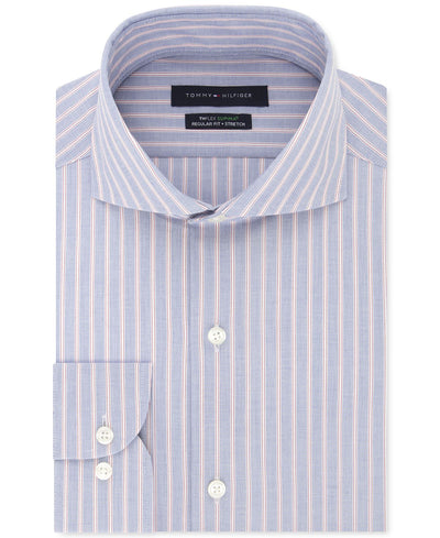 Tommy Hilfiger Classic/regular-fit Non-iron Thflex Stretch Stripe Dress Shirt Cherry