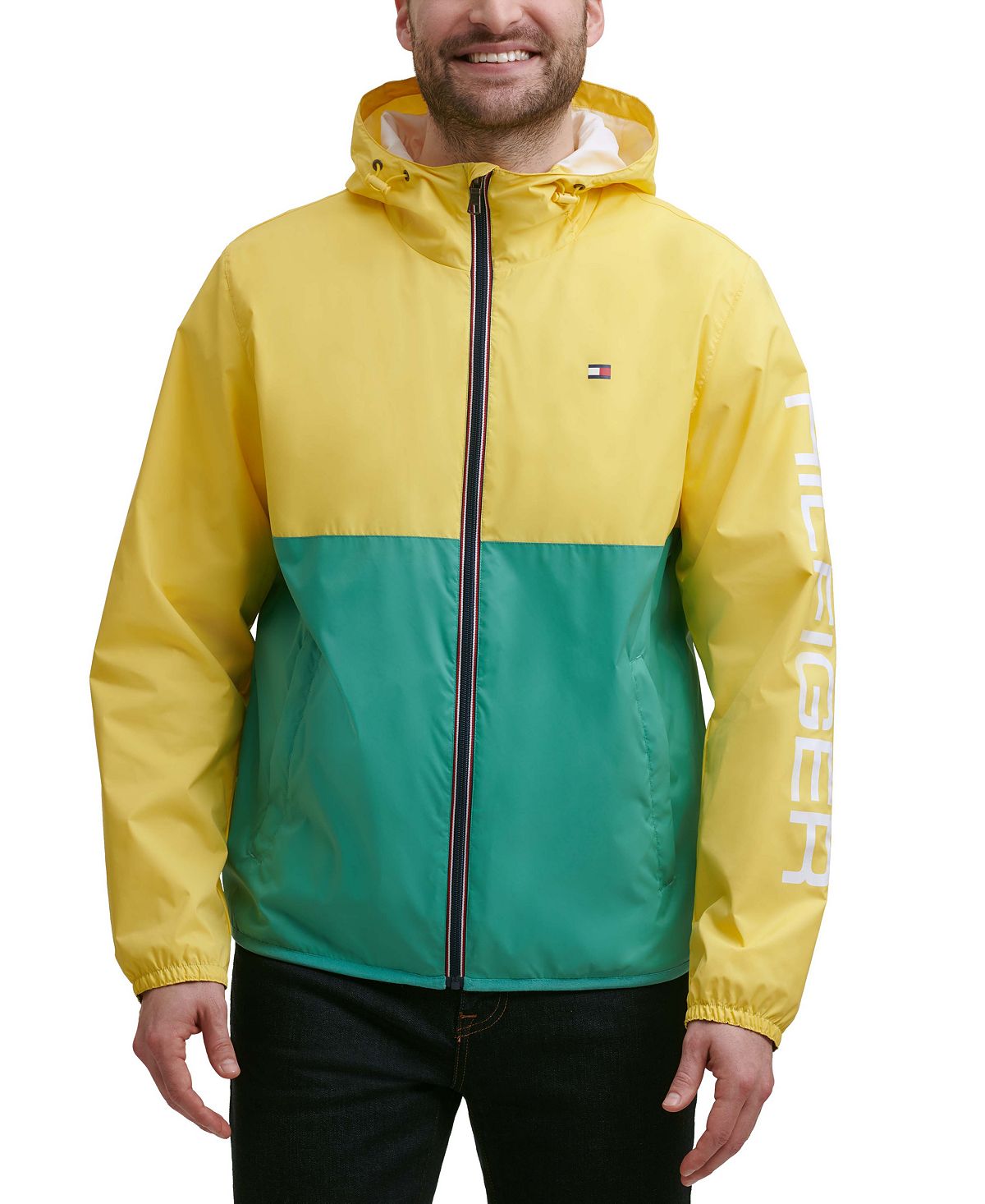 Tommy Hilfiger Colorblocked Logo Rain Slicker Yellow/Green