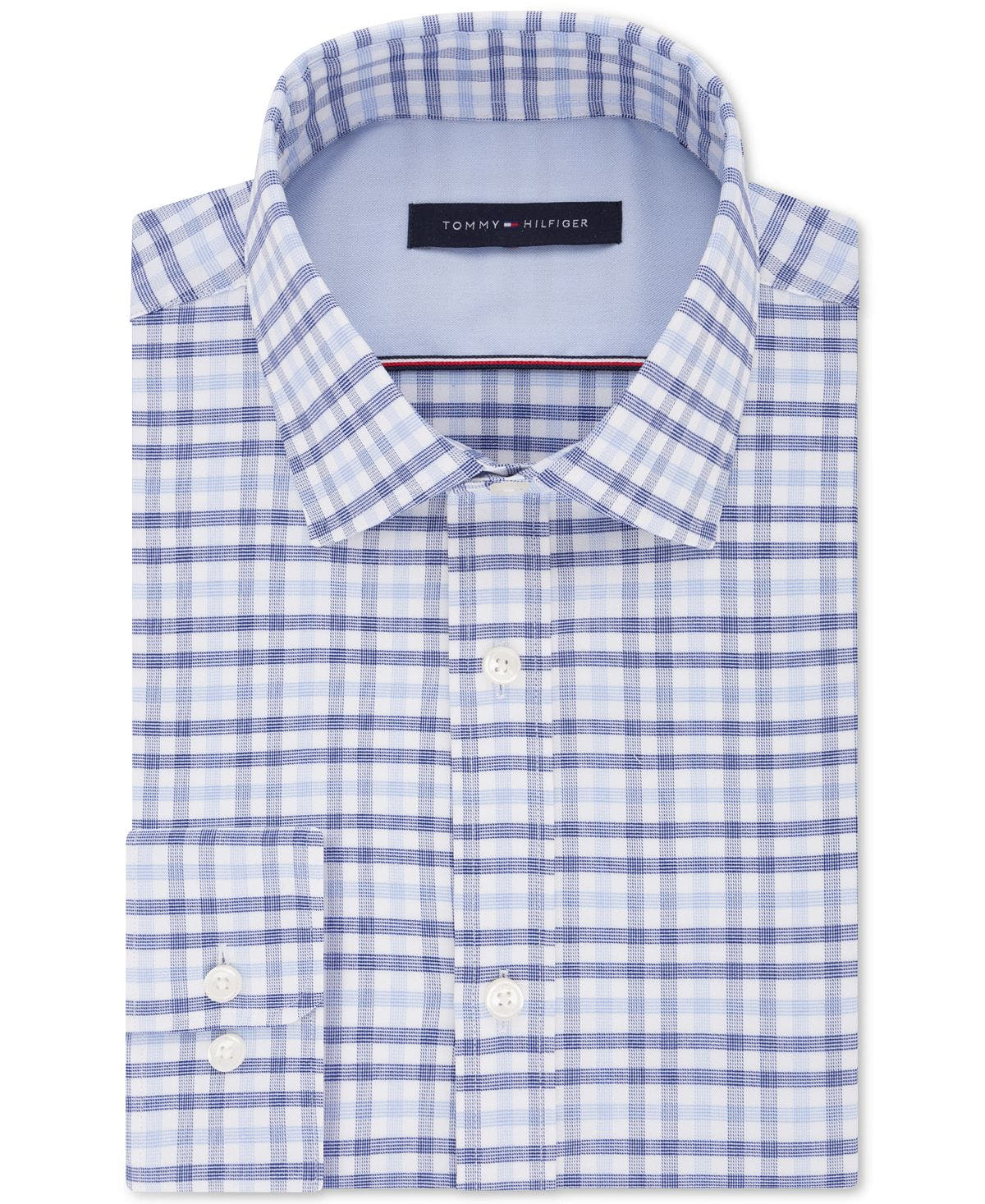 Tommy Hilfiger Fitted Performance Stretch Check Dress Shirt Navy