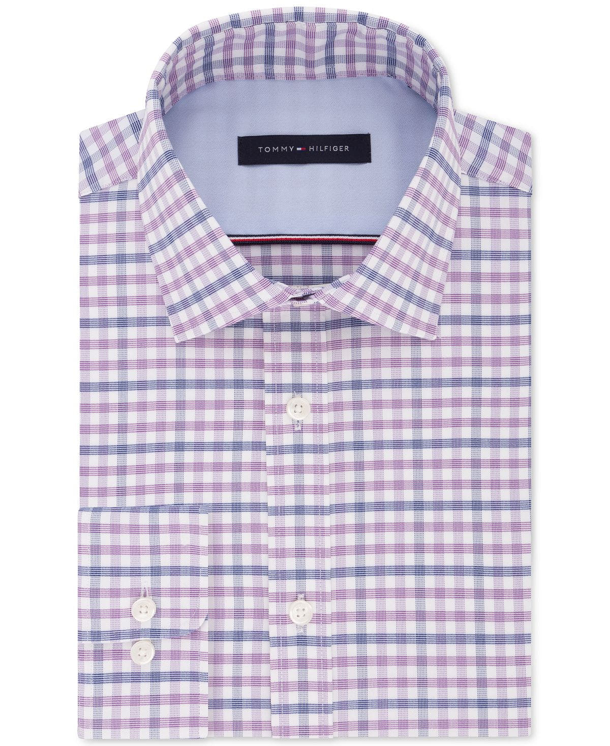 Tommy Hilfiger Fitted Performance Stretch Flex Collar Check Dress Shirt Mauve