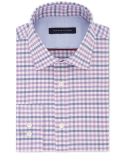 Tommy Hilfiger Fitted Performance Stretch Flex Collar Check Dress Shirt Mauve thumbnail 1