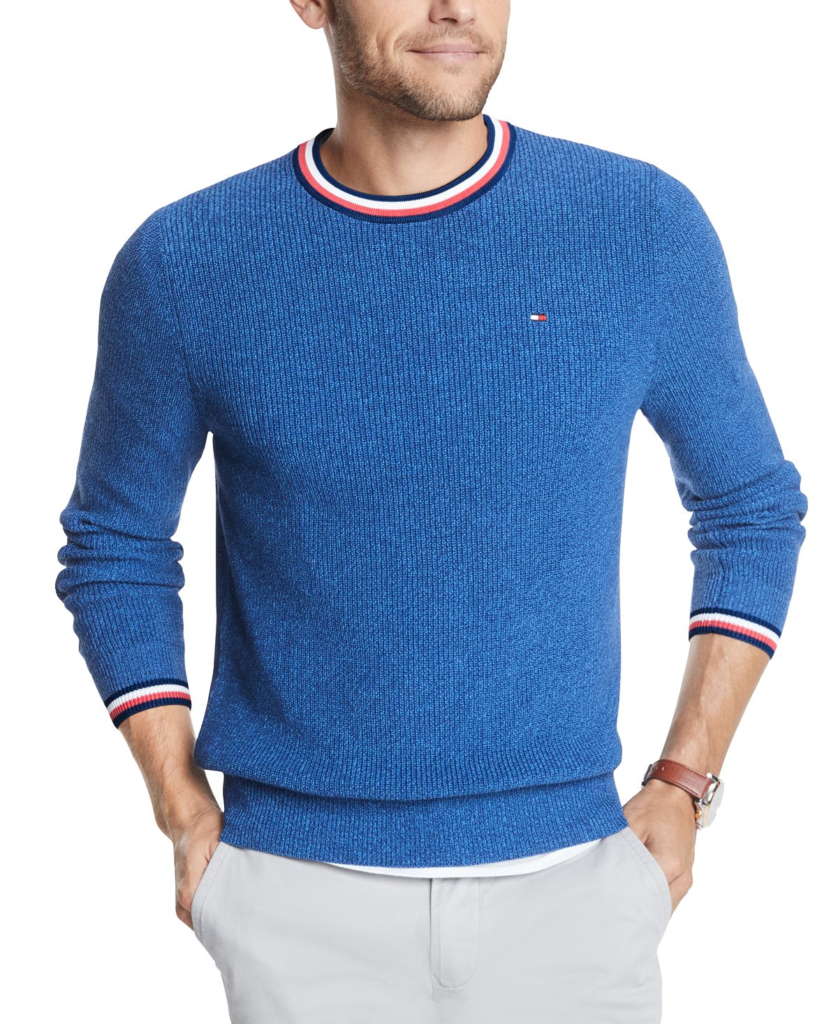 Tommy Hilfiger Geneva Regular-fit Tipped Ribbed-knit Sweater Blue Depths