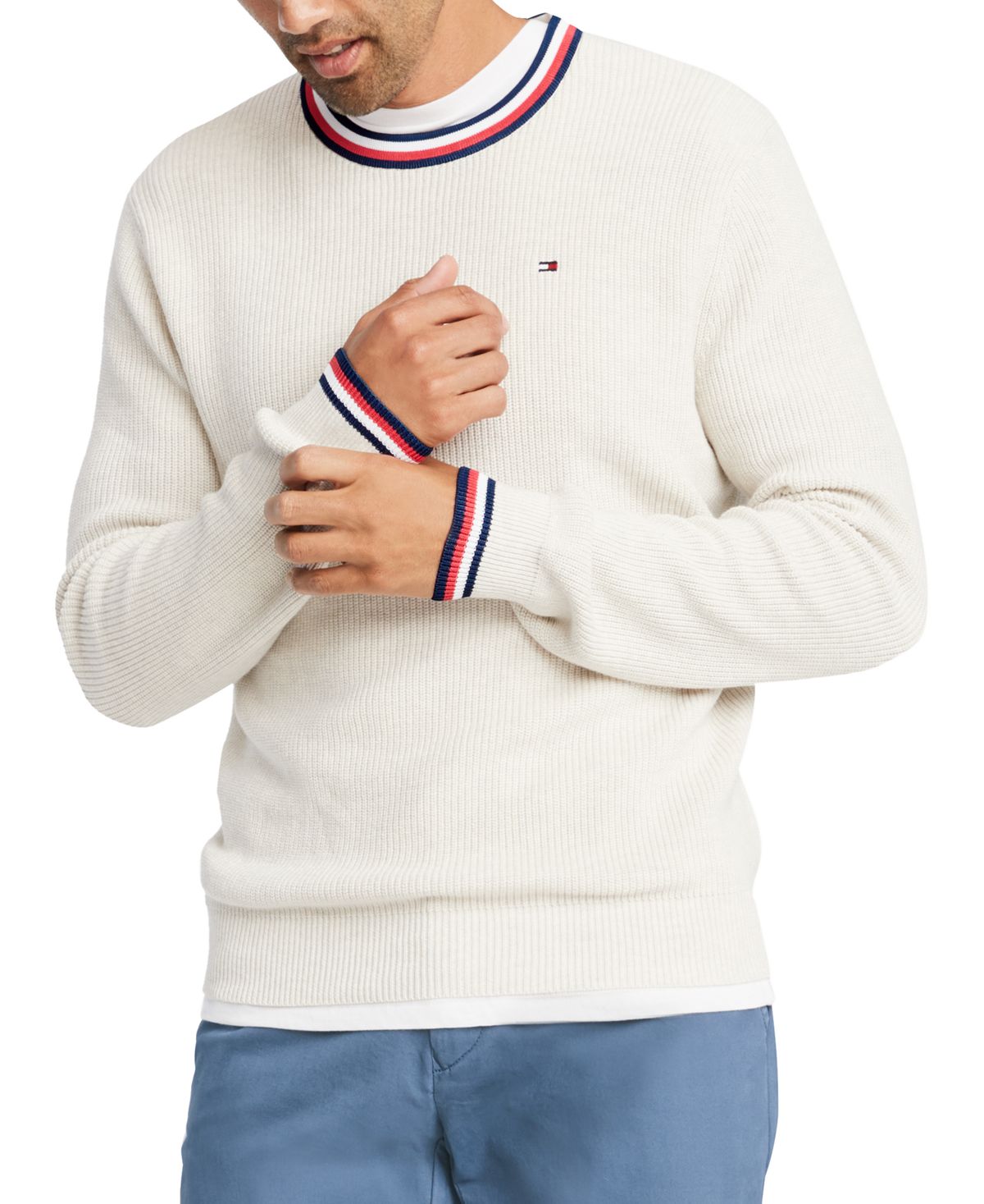 Tommy Hilfiger Geneva Regular-fit Tipped Ribbed-knit Sweater Bright White Heather