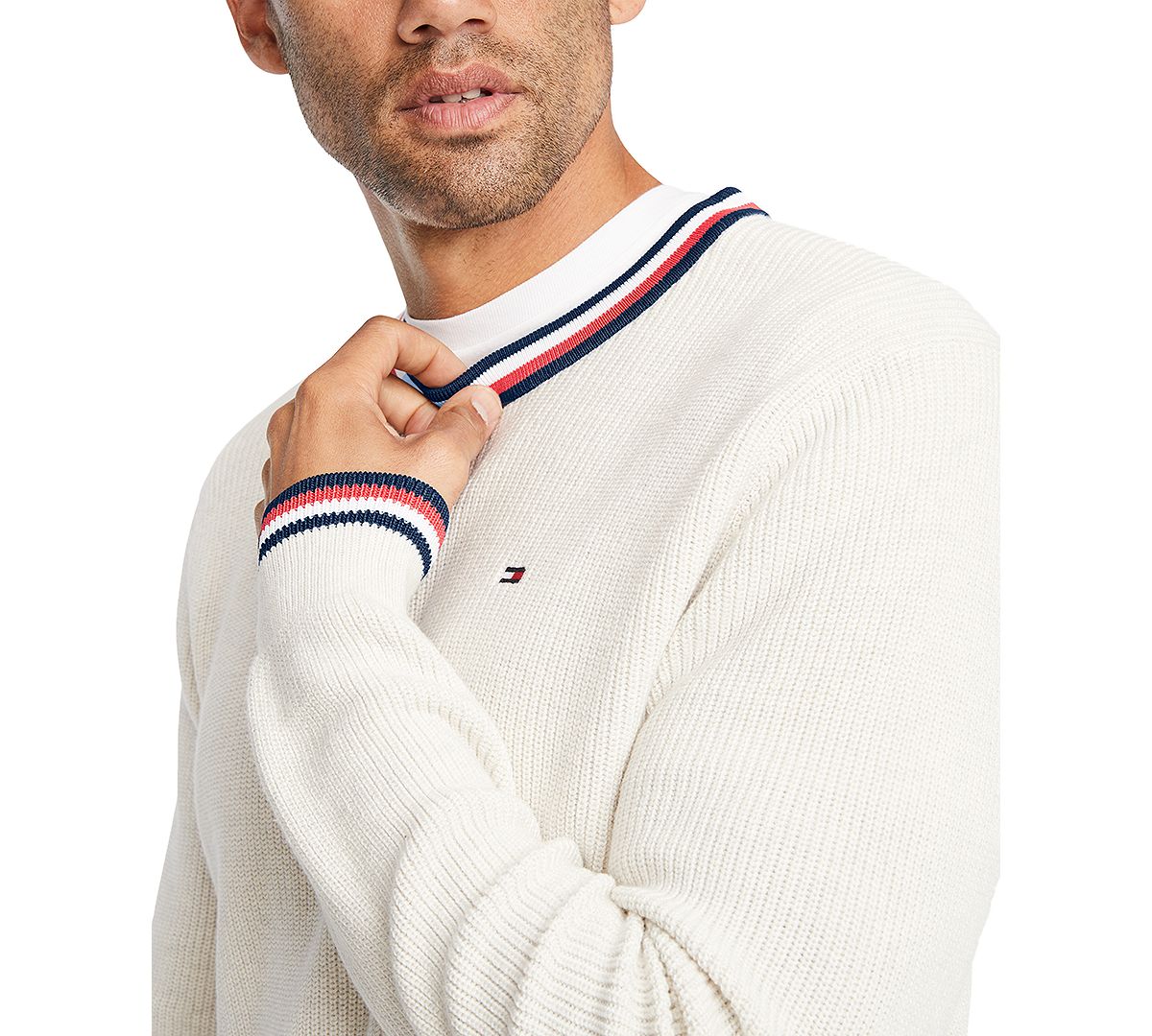 Tommy Hilfiger Geneva Regular-fit Tipped Ribbed-knit Sweater Bright White Heather