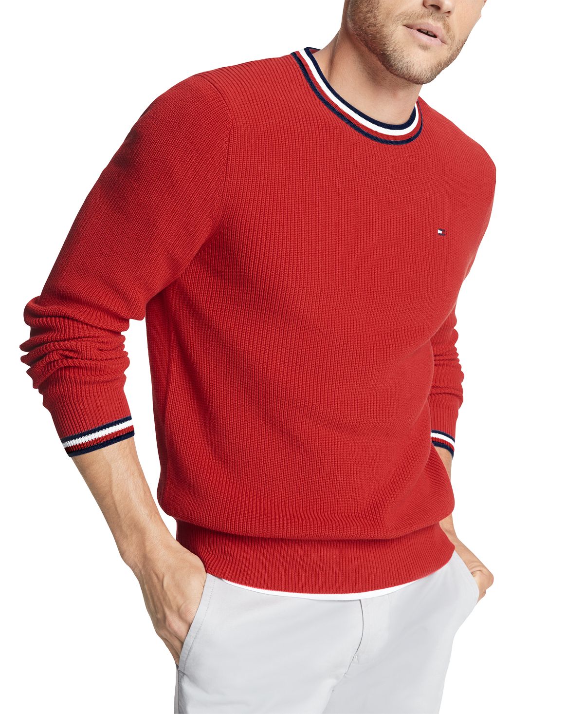 Tommy Hilfiger Geneva Regular-fit Tipped Ribbed-knit Sweater Haute Red
