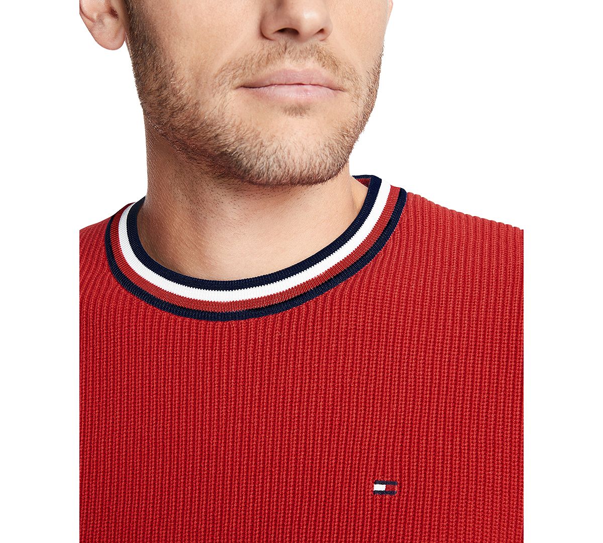 Tommy Hilfiger Geneva Regular-fit Tipped Ribbed-knit Sweater Haute Red