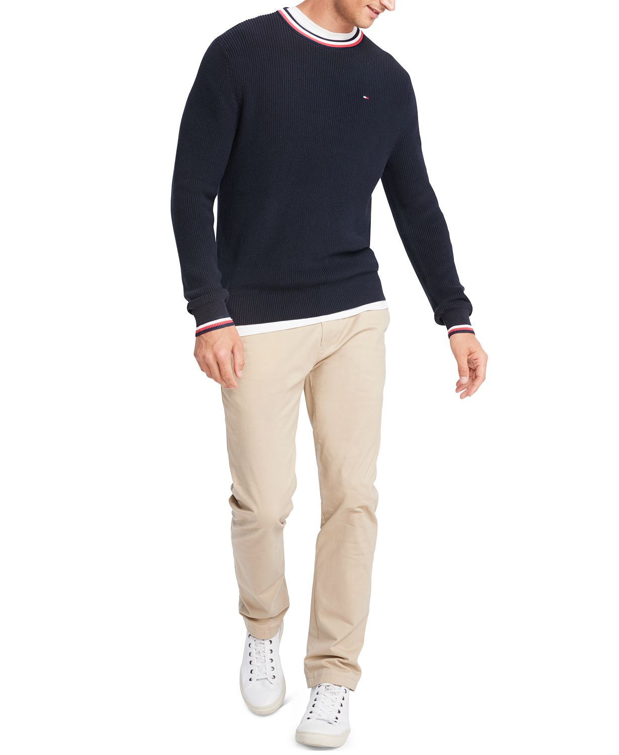 Tommy Hilfiger Geneva Regular-fit Tipped Ribbed-knit Sweater Navy